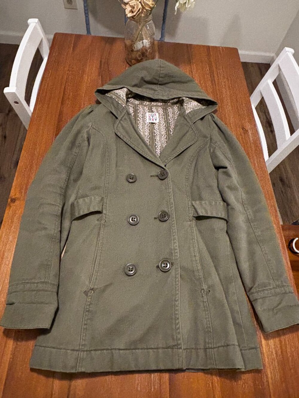 Roxy Olive Green Utility Trench Coat Jacket Women's Size Medium M